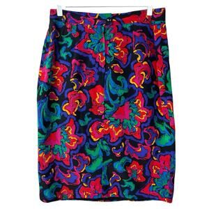 Vintage Carlisle 100% Silk Pencil Skirt Size 10 Abstract 90s Office Siren